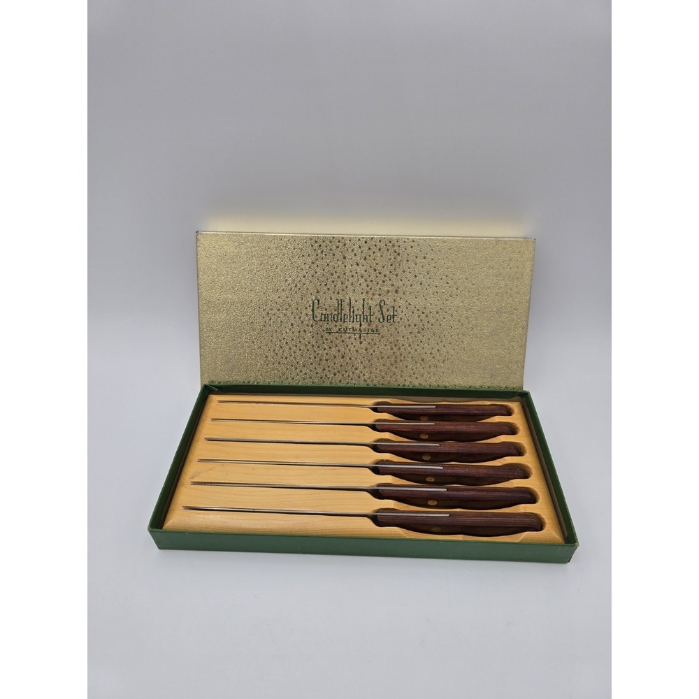 Vintage Kutmaster‎ Steak Knives Set Of 6 Wooden Holder W/box Candlelight 1 AS-IS